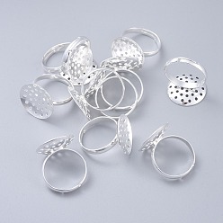 Silver Adjustable Brass Ring Components, Sieve Ring Bases, Nickel Free, Silver Color Plated, 17mm, Tray: 18mm