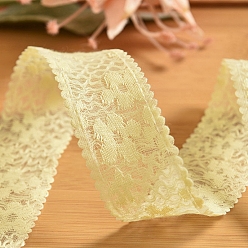 Light Yellow 9M Polyester Flower Lace Ribbons, Garment Accessories, Gift Packaging, Light Yellow, 1-1/8 inch(30mm), about 9.84 Yards(9m)/Roll