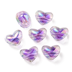 Púrpura Media Perlas europeas de acrílico transparente chapado en uv de dos tonos, abalorios de grande agujero, corazón, púrpura medio, 14.5x18.5x14 mm, agujero: 4 mm