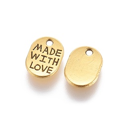 Antique Golden Tibetan Style Alloy Pendants, Lead Free & Cadmium Free, Oval with Word Made with Love, Antique Golden, 11x8x2mm, Hole: 2mm