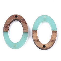 Turquoise Moyen Connecteurs de liens en résine et bois de noyer, ovale, turquoise moyen, 28.5x19.5x3~4mm, Trou: 1.8mm