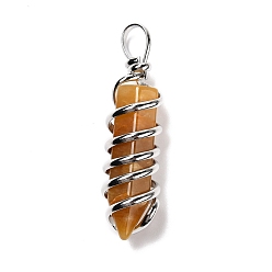 Yellow Aventurine Natural Yellow Aventurine Big Pendants, Eco-Friendly Copper Wire Wrapped, Platinum, Cadmium Free & Lead Free, Bullet, 54.5x14x13.5mm, Hole: 8mm