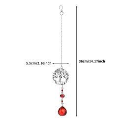 Red Glass Teardrop with Tree of Life Hanging Pendant Decorations, Suncatchers for Party Window, Wall Display Decorations, Red, 360x55mm
