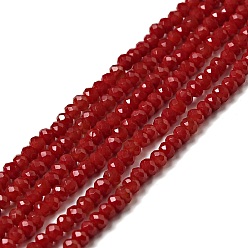 Rouge Foncé Perles en verre jade d'imitation, facette, rondelle, rouge foncé, 3x2mm, Trou: 0.5mm, Environ 160~165 pcs/chapelet, 15.35 pouces ~ 15.75 pouces (39~40 cm)