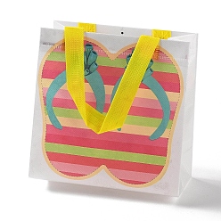 Coloré Tongs imprimées sur le thème de la plage d'été, sacs cadeaux pliants non tissés réutilisables avec poignée, sac à provisions imperméable portable pour emballage cadeau, rectangle, colorées, 9x19.8x20.5 cm, pli: 24.8x19.8x0.1 cm