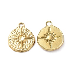 Golden Ion Plating(IP) 304 Stainless Steel Pendant Cabochon Settings, Flat Round with Star, Golden, Tray: 3.5mm, 23.5x18.5x2.5mm, Hole: 3mm