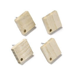 Rhombus Ash Wood Stud Earring Findings, with 304 Stainless Steel Pin, Rhombus, 21x21mm, Hole: 1.8mm, Pin: 0.7mm