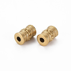 Real 14K Gold Plated Ion Plating(IP) 304 Stainless Steel Beads, Cadmium Free & Nickel Free & Lead Free, Grooved, Column, Real 14K Gold Plated, 9.5x6mm, Hole: 2mm