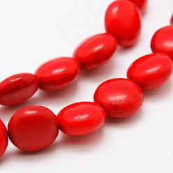 Rouge Rondes plat perles turquoise synthétique brins, teint, rouge, 10x5mm, Trou: 1mm, Environ 42 pcs/chapelet, 15.7 pouce