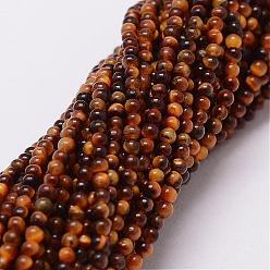 Tiger Eye Natural Tiger Eye Beads Strands, Round, 2mm, Hole: 0.5mm, about 190pcs/strand
