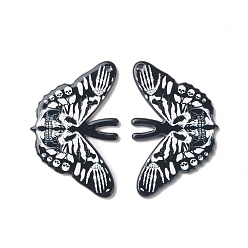 Papillon Pendentifs acryliques imprimés halloween, papillon avec crâne, le modèle de papillon, 32.5x50.5x2.7mm, Trou: 1.6mm
