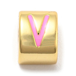 Letter V Brass Enamel Beads, Real 18K Gold Plated, Long-Lasting Plated, Lead Free & Cadmium Free, Half Round, Letter V, 11x8x8mm, Hole: 2.7mm
