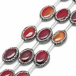 Rouge Foncé Perles d'agate naturelle en strass, teint, ovale, rouge foncé, 20.5~23x6mm, Trou: 1mm