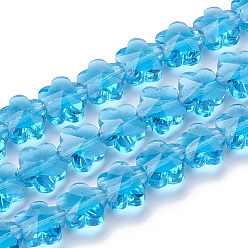 Deep Sky Blue Transparent Glass Beads, Faceted, Plum Blossom, Deep Sky Blue, 10x10x7mm, Hole: 1mm