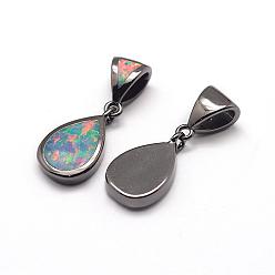 Gunmetal Brass Charms, with Synthetic Opal, teardrop, Colorful, Gunmetal, 15.5x9x2.5mm, Hole: 3mm