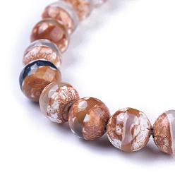 Colorful Tibetan Style Striped Pattern dZi Beads, Natural Agate, Dyed, Faceted, Round, 10mm, Hole: 1mm