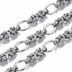 Stainless Steel Color 304 Stainless Steel Byzantine Chains, with Spool, Unwelded, Stainless Steel Color, 13.5x10x1.9mm, about 16.4 Feet(5m)/roll