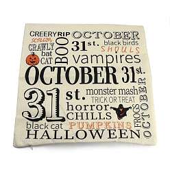 Word Burlap Halloween Pillow Case, Square Cushion Cover, for Sofa Bed Decoration, Halloween Themed Pattern, 45x45x0.5cm