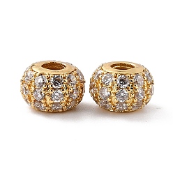 Real 18K Gold Plated Eco-Friendly Brass Micro Pave Cubic Zirconia Beads, Cadmium Free & Lead Free, Round, Real 18K Gold Plated, 10x7mm, Hole: 3.5mm