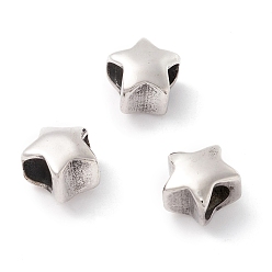 Antique Silver 304 Stainless Steel European Beads, Large Hole Beads, Manual Polishing, Star, Antique Silver, 10x11x8mm, Hole: 4.5mm