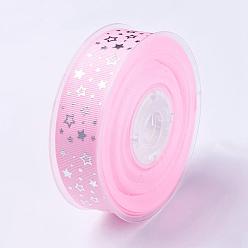 Pearl Pink Polyester Grosgrain Ribbon, Star Pattern, Pearl Pink, 1 inch(25mm), about 100yards/roll(91.44m/roll)