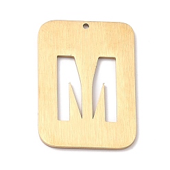 Letter M Ion Plating(IP) 304 Stainless Steel Pendants, Rectangle with Alphabet, Hollow, Letter.M, 32x22x1mm, Hole: 1.5mm