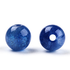 Azul Imitación ronda perlas de resina de ojo de gato, con polvo del brillo, azul, 8 mm, agujero: 1.6~1.8 mm
