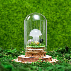 Quartz Crystal Glass Dome Cover with Natural Quartz Crystal Mushroom Inside, Cloche Bell Jar Terrarium with Cork Base, Micro Landscape Garden Decoration Accessories, 30x55mm