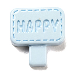 Light Cyan Opaque Resin Cabochons, Street Signs with Word Happy, Light Cyan, 20x19x5mm