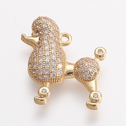 Golden Brass Micro Pave Cubic Zirconia Puppy Pendants, Poodle Dog, Poodle Dog Charms, Golden, 20x18x3.5mm, Hole: 1.5mm