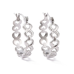 Stainless Steel Color 304 Stainless Steel Infinity Hoop Earrings for Women, Stainless Steel Color, 22x20x5mm, Pin: 0.8mm