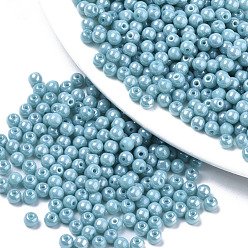 Sky Blue Opaque Glass Beads, Opaque Colours Luster, Round, Sky Blue, 4x3mm, Hole: 1mm, about 4500pcs/bag