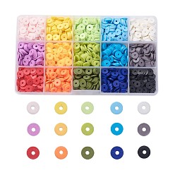 Mixed Color 15 Colors Eco-Friendly Handmade Polymer Clay Beads, for DIY Jewelry Crafts Supplies, Disc/Flat Round, Heishi Beads, Mixed Color, 8x0.5~1mm, Hole: 2mm, 15 Colors, about 133~140pcs/color, 1995~2100pcs/box