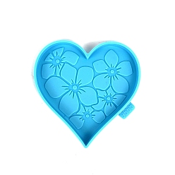 Bleu Ciel Foncé Moules en silicone pour tapis de tasse en forme de cœur, bricolage pour la saint-valentin, moules de résine, pour la résine UV, fabrication artisanale de résine époxy, motif de fleur, bleu profond du ciel, 102x102x10mm, diamètre intérieur: 96x98x8 mm