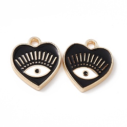 Black Alloy Enamel Pendants, Golden, Heart with Eye Charm, Black, 14.5x13x1.5mm, Hole: 1.6mm