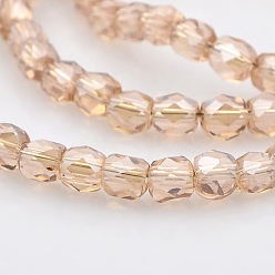Bisque Pearl Luster Plated Glass Faceted Drum Beads Strands, Bisque, 4x4x4mm, Hole: 1mm, about 100pcs/strand, 15.7 inch