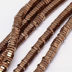 Copper Plated Electroplate Non-magnetic Synthetic Hematite Beads Strands, Hexagon, Grade A, Copper Plated, 4x1mm, Hole: 1mm, about 400pcs/strand, 16 inch