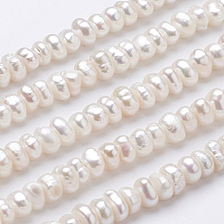 Beige Natural Cultured Freshwater Pearl Beads Strands, Flat Round, Beige, 3~3.5x6~6.5x5.5~6mm, Hole: 0.7mm, about 104pcs/strand, 13.6 inch