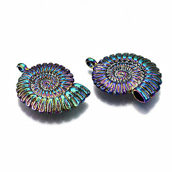 Rainbow Color Rainbow Color Alloy Pendants, Cadmium Free & Lead Free, Spiral Shell, 36x27x7mm, Hole: 2.5mm