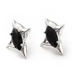 Noir Boucles d'oreilles clous étoile zircone cubique, bijoux en laiton plaqué platine pour femme, sans cadmium et sans nickel et sans plomb, noir, 17x14mm, pin: 0.8 mm