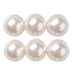 Blanc Floral Brins de perles rondes en verre teinté écologique, Grade a, cordon en coton fileté, floral blanc, 10mm, Trou: 0.7~1.1mm, Environ 42 pcs/chapelet, 15 pouce