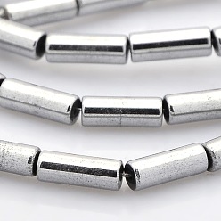 Silver Plated Grade A Electroplate Non-magnetic Synthetic Hematite Column Beads Strands, Silver Plated, 9x3mm, Hole: 1mm, about 44pcs/strand, 15.9 inch