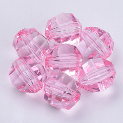Pink Perles acryliques transparentes, facette, ronde, rose, 6x5.5mm, trou: 1.3 mm, environ 4500 pcs / 500 g