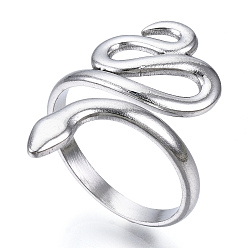 Stainless Steel Color 304 Stainless Steel Snake Open Cuff Ring for Women, Stainless Steel Color, US Size 6 3/4(17.1mm)