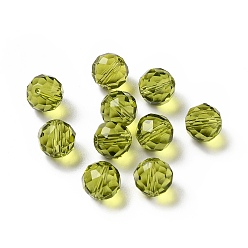 Olive Glass Imitation Austrian Crystal Beads, Faceted, Round, Olive, 10mm, Hole: 1mm