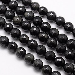 Obsidienne Obsidienne naturelle perles brins, facette, ronde, noir, 6mm, Trou: 1mm