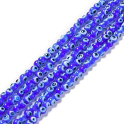 Bleu Royal Main au chalumeau mauvais œil rondes rangées de perles, bleu royal, 4mm, Trou: 1mm, Environ 100 pcs/chapelet, 14.56 pouce