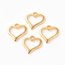 Golden 201 Stainless Steel Open Heart Charms, Hollow, Golden, 10.5x11x1mm, Hole: 1.6mm