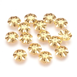Oro 304 de acero inoxidable tapas de cuentas, flor, multi-pétalo, dorado, 8x2 mm, agujero: 1 mm