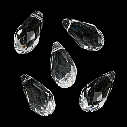 Clear Glass Pendants, Faceted, Teardrop Charms, Clear, 20x10mm, Hole: 1.2mm